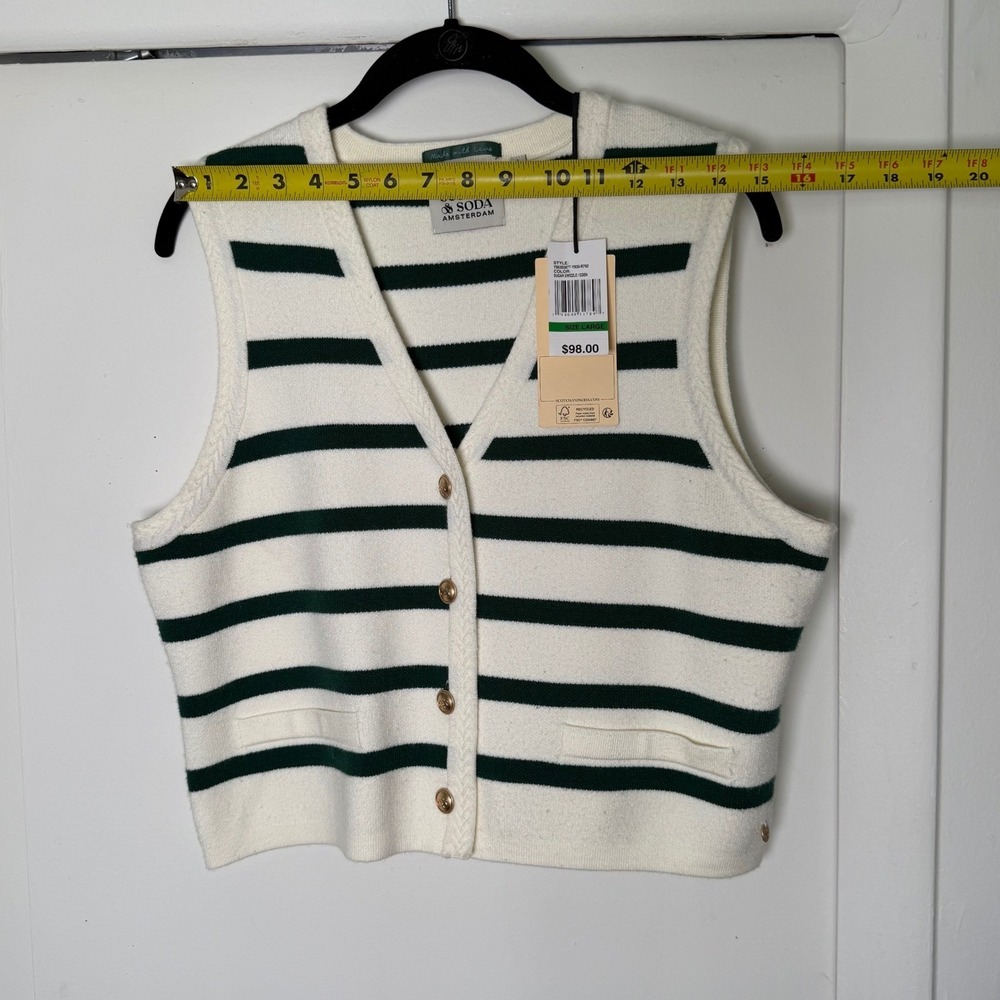 Scotch & Soda Striped Sweater Vest Cream Green Button Front V-Neck Large NWT - Picture 5 of 7